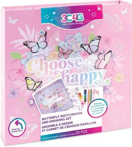3C4G Make It Real - Cuaderno de bocetos y kit de dibujo de mariposas, juego de arte para niños y adolescentes con lápices de colores, lápices de