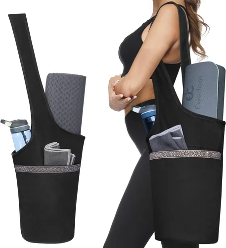 Ewedoos Canvas Yoga Mat Bag Fits Most Mats Yoga Bag with Large Storage Pockets to Hold More Accessories Ideal for Pilates Workout Gifts & Travel