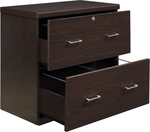 Miniatura 5 de OSP Home Furnishings Alpine Archivador de 2 cajones con cajón superior de bloqueo y sistema de fijación de bloqueo, lateral, color espresso