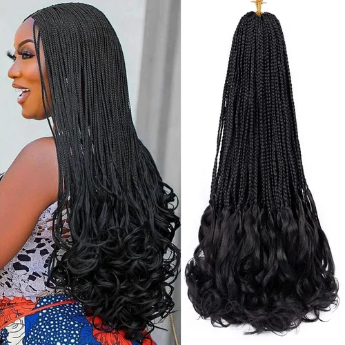 Miniatura 12 de Trenzas de ganchillo rizadas francesas de 14 pulgadas, 6 paquetes de trenzas caja con extremos rizados, trenzas de caja diosa, cabello trenzado #1B