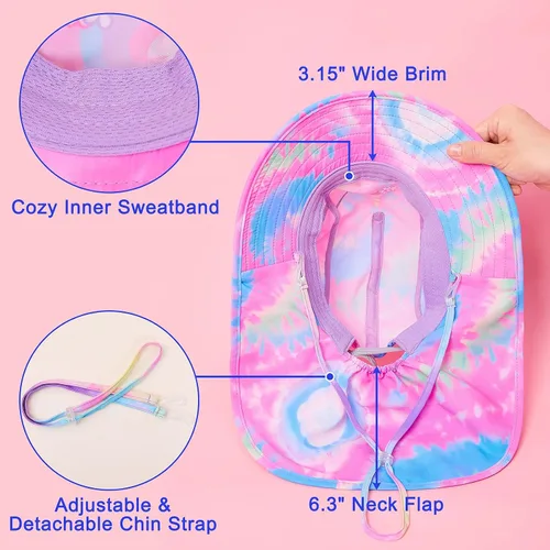 Miniatura 81 de Sombrero de sol para niños, protección UV, unicornio, verano, playa, jugar con ala ancha, solapa para el cuello para niñas y niños