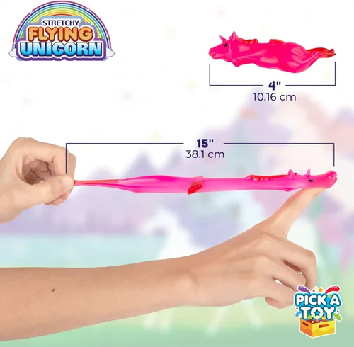 Miniatura 3 de PICK A TOY Juguetes de unicornio para regalo para niñas y niños, 24 piezas de goma de dedos centelleantes elásticas para niños, bolsa de regalo