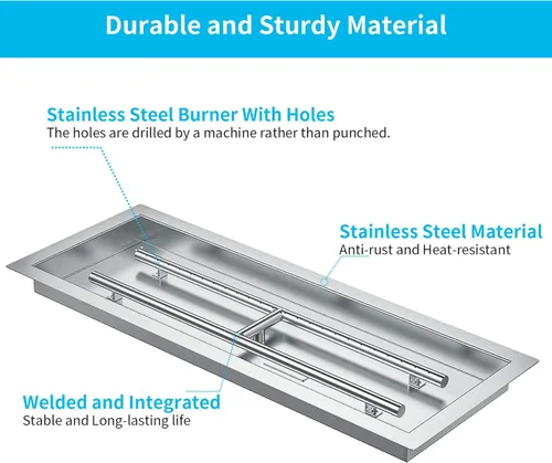Miniatura 3 de Skyflame Sartén rectangular de acero inoxidable con quemador para interiores y exteriores, área de combustión de 30 x 10 pulgadas