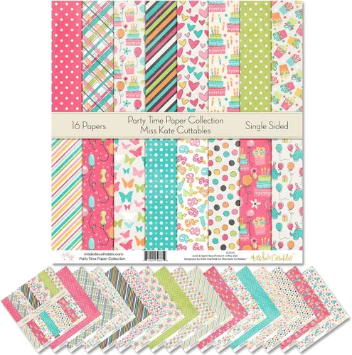 Paquete de papel de patrón – Hora de fiesta – Papel estampado de una sola cara de 12 x 12 pulgadas – 16 hojas – Cartulina premium de 80 libras para
