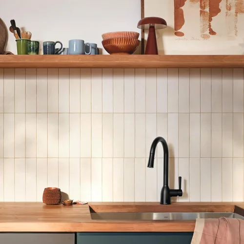 Miniatura 11 de Moen - Grifo de fregadero de cocina de arco alto de una sola llave con limpiador eléctrico, grifo de cocina moderno con rociador extraíble