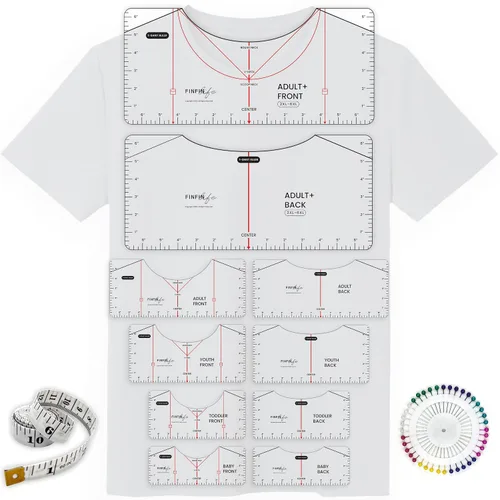 Miniatura 9 de Guía de regla de camiseta mejorada de 8 piezas para alineación de vinilo, regla de camisa de mayor precisión, cuello redondo y en V, herramienta