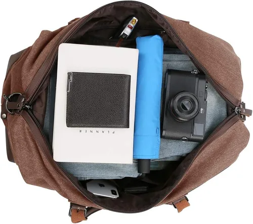 Miniatura 5 de Bolso de viaje de gran capacidad para hombre, bolso cruzado de fin de semana, bolso de mensajero de hombro para hombre, bolso de lona, marrón