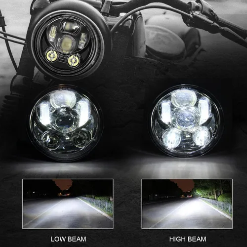 Miniatura 2 de SUNPIE 5-3/4 5.75 pulgadas Faro de Aluminio Negro Compatible con Sportster, Compatible con Motocicletas H_arley XL883/XL1200 Glide Deuce Street