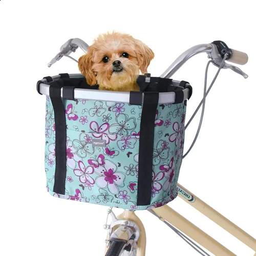 Miniatura 12 de RAYMACE Cesta de bicicleta para perros, cesta para manubrio de bicicleta delantera, plegable, desmontable, de liberación rápida, fácil de instalar