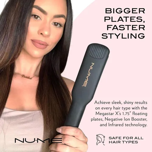 Miniatura 6 de NuMe Megastar X - Plancha de turmalina para el cabello, plancha plana de 1.75 pulgadas con refuerzo de iones negativos, tira de luz infrarroja
