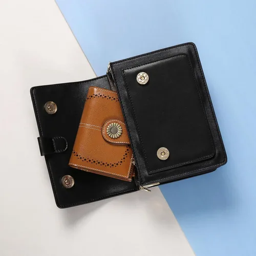 Miniatura 172 de SENDEFN - Billetera pequeña de piel auténtica para mujer, diseño plegable con ventana para tarjeta de identificación