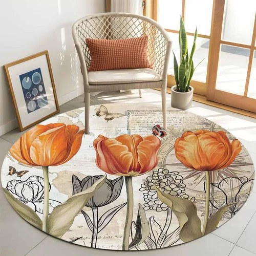 Miniatura 12 de 2x3 Area Rugs, Orange Flower Non Slip Area Rugs for Living Room, Bedroom, Barhroom, Entryway, Watercolor Retro Tulip Floral Butterfly Soft Kitchen