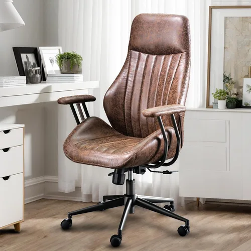 Miniatura 17 de Silla de oficina para el hogar con respaldo medio, silla de escritorio moderna de cuero de mediados de siglo, silla ejecutiva cómoda y giratoria