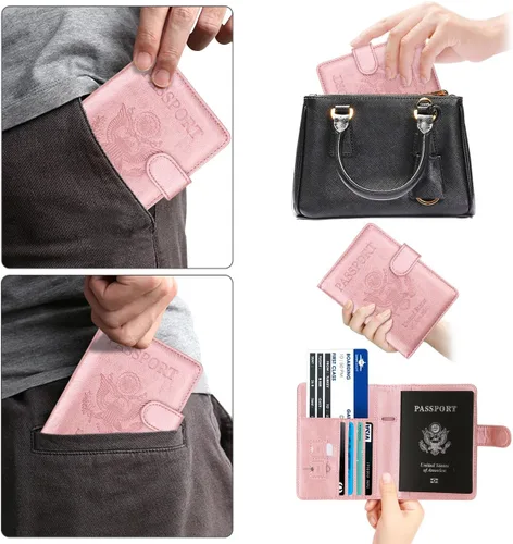 Miniatura 6 de WALNEW Funda para pasaporte, funda para pasaporte, tarjeta, cartera, E-oro rosa, Estilo E