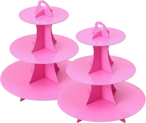 Miniatura 21 de Soleebee Soporte redondo de 3 niveles para cupcakes, torre de cartón para cupcakes, torre de soporte para pasteles de postre para decoración