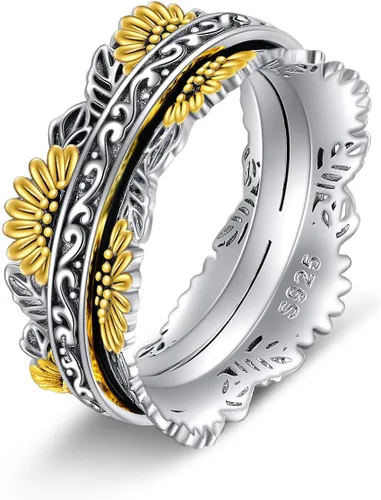 Miniatura 12 de POPLYKE Anillos giratorios giratorios de plata de ley para aliviar el estrés para mujeres