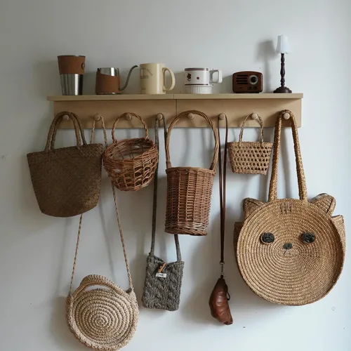 Miniatura 7 de Perchero de entrada, ganchos para abrigos, perchero de ganchos de madera montado en la pared, los estantes montados en la pared son muy adecuados