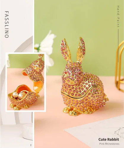 Miniatura 3 de Bonita caja de joyería de conejo con bisagras de animales de Pascua, regalo para decoración del hogar