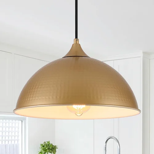 Miniatura 10 de Luces Colgantes Isla de Cocina, 12" Lámpara Colgante de Cúpula Negra y Dorada Vintage Industrial Luminarias Colgantes para Casa de Campo Comedor