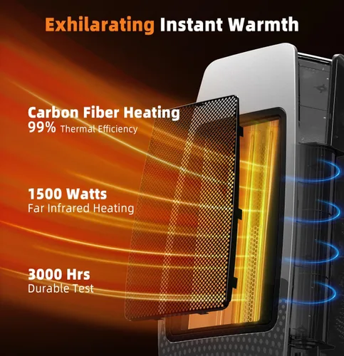 Miniatura 2 de Calentadores de espacio infrarrojos para uso en interiores, calentadores eléctricos y portátiles de 1500 W con termostato, 4 modos, temporizador
