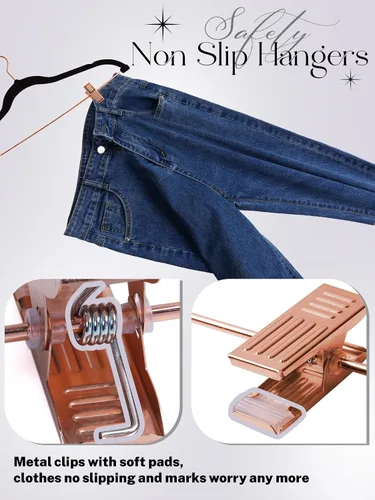 Miniatura 7 de HOUSE DAY Perchas de Terciopelo para Pantalones con Clips Paquete de 24, Perchas de Falda de Terciopelo Ultra Delgadas Antideslizantes con Ganchos