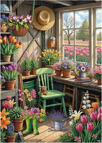 Miniatura 2 de Rompecabezas de jardín de plantas de flores de 1000 piezas para adultos, colorido rompecabezas de invernadero botánico, desafiante rompecabezas