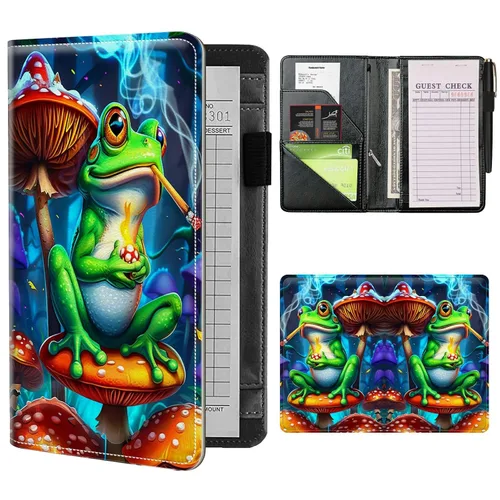 Miniatura 9 de Libros de mesero para camarera con bolsillo con cremallera, lindo esqueleto de baile, almohadillas de cuero para servidor, organizador de meseros