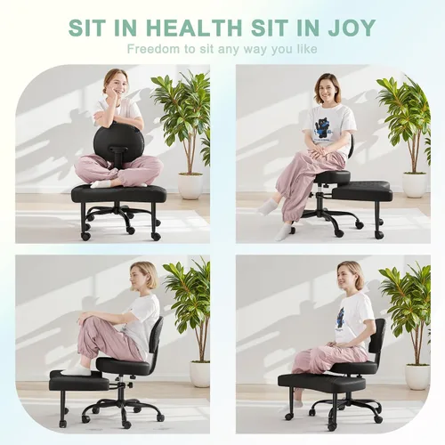 Miniatura 3 de GUNJI Silla de oficina ergonómica con patas cruzadas, silla de meditación giratoria de 360° con ruedas, silla para TDAH con reposapiés, soporte Negro