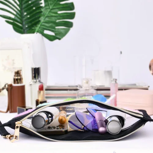 Miniatura 4 de Bolsa transparente con letras de chenilla, bolsa transparente con cremallera para viajes, bolsa de cosméticos transparente de PVC, bolsa portátil