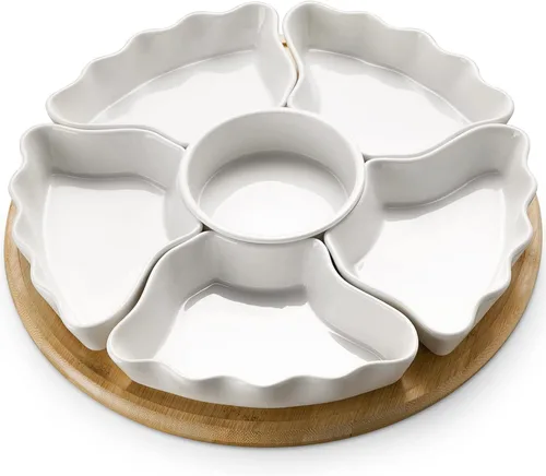 DOWAN Bandeja y platos giratorios de 360°, cuencos divididos de 12 pulgadas para fiestas, decoración de cocina, platos extraíbles para papas fritas