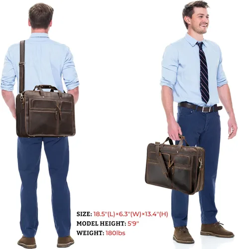 Miniatura 2 de Polare - Maletín de cuero de grano completo de 18.5 pulgadas para computadora portátil, bolsa de mensajero para hombres, grande para portátiles