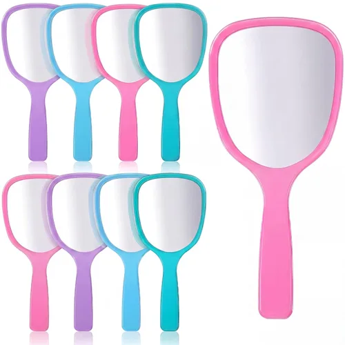 Miniatura 8 de Jetec 8 espejos de mano pequeños de mano, 1 espejo compacto de maquillaje de viaje, 3.15 x 7.09 pulgadas, mini espejo cosmético de mano para niñas