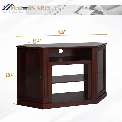 Miniatura 2 de MAISON ARTS Moderno soporte de TV de esquina con centro de entretenimiento de almacenamiento con 2 puertas, mesa de consola multimedia para sala