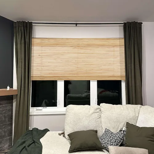 Miniatura 4 de Persianas de Bambú Opacas sin Cordón para Ventanas, Persianas Romanas de Filtrado de Luz con Cenefa de 6 Pulgadas de Alto, con Forro Oscurecedor