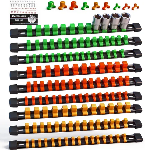 SWANLAKE Organizador Soporte de Dados, 9 PIEZAS 1/4 pulgada x 48 clips, 3/8 pulgada x 45 clips, 1/2 pulgada x 36 clips, Soporte de Riel de Clip de