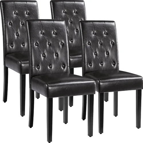 Miniatura 10 de Yaheetech Juego de 2 sillas de comedor tapizadas Parsons de cuero modernas con respaldo alto y patas de madera maciza, para comedor, sala de estar