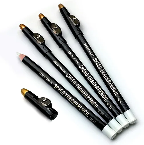 Miniatura 2 de The Cut Buddy Paquete de 4 lápices de peluquería Speed Tracer beige con sacapuntas, contorno de barba y línea capilar antes de recortar, para todo