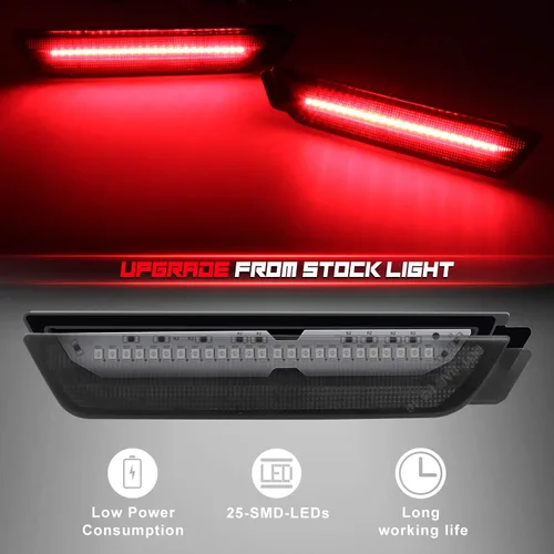 Miniatura 2 de Luces LED de marcador lateral con lente ahumada para parachoques trasero, lámparas de reflectores laterales compatibles con 2010 a 2015 Camaro rojo
