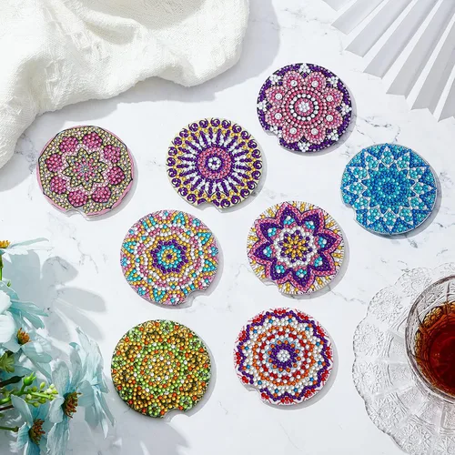 Miniatura 3 de Kajaia 8 posavasos de auto con pintura de diamante con base de corcho, posavasos de mandala, kits de arte de pintura de diamante, suministros