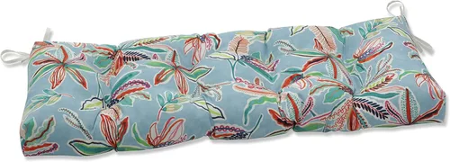Miniatura 13 de Pillow Perfect Cojín para banco/columpio con diseño capitoné para exteriores/interiores, 56 x 18 pulgadas, azul