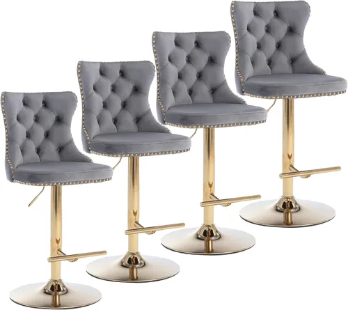 Miniatura 38 de Aoowow Juego de 2 taburetes de bar giratorios ajustables con respaldo de terciopelo copetudo, sillas de bar modernas tapizadas con cabeza de clavo