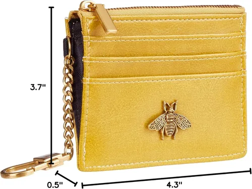 Miniatura 19 de SEAVILIA Tarjetero llavero cartera para mujer con ventana de identificación RFID monedero regalo abeja delgada minimalista pequeña cartera