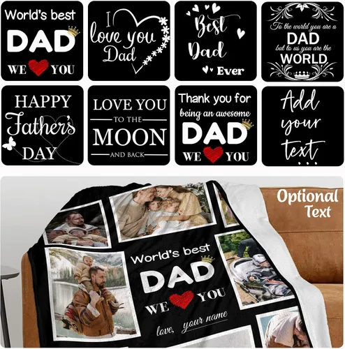 Miniatura 2 de Mantas personalizadas para papá, regalos para el mejor papá de la historia, mantas personalizadas con fotos, manta personalizada de día del padre