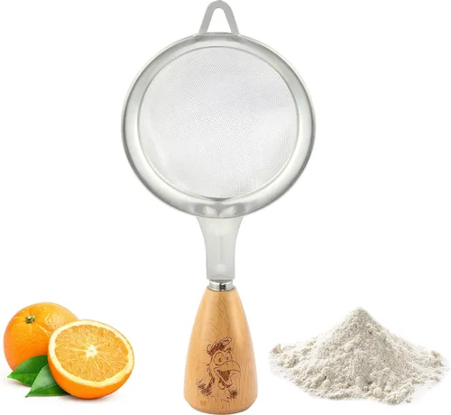 Miniatura 8 de Colador de malla fina, pequeño tamiz de malla fina de acero inoxidable con mango ergonómico de madera para cocina, matcha, cóctel, jugo de té y café