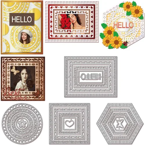 Miniatura 10 de GLOBLELAND Troqueles de corte circulares arqueados para hacer tarjetas, troqueles de corte de línea punteada para bricolaje álbumes de recortes