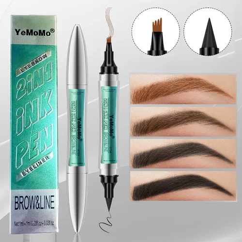 Miniatura 6 de Bolígrafo de tinta 2 en 1 para cejas y delineador de ojos, punta de cuatro garras, impermeable, de larga duración, disponible en marrón claro