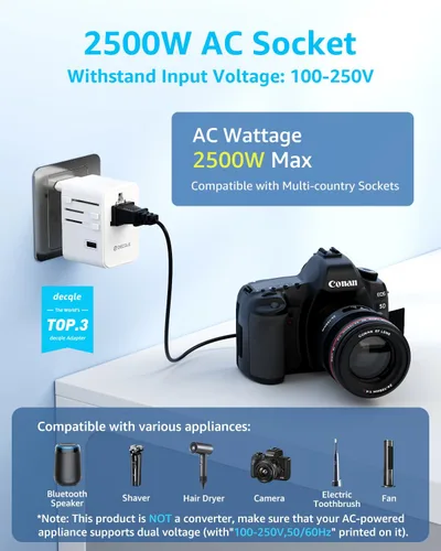 Miniatura 2 de Adaptador de viaje universal, adaptador de enchufe de viaje internacional con 3 puertos USB-C y 2 puertos USB-A (total 30 W), adaptador portátil