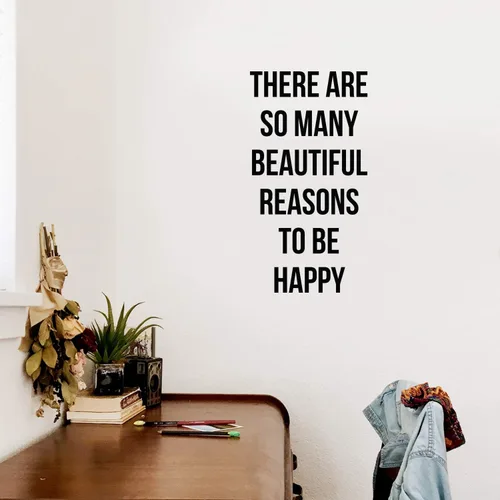 Miniatura 2 de Vinilo adhesivo decorativo para pared – Hay tantos motivos hermosos para ser feliz – 22.0 in x 11.8 in – inspirador lugar de trabajo dormitorio