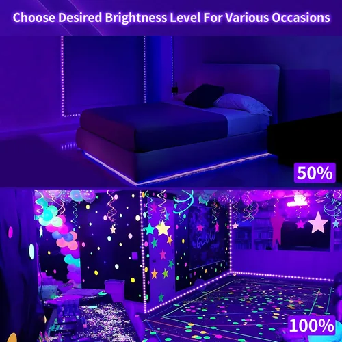 Miniatura 2 de Kit de tira de luz negra regulable de 66 pies/65.6 ft, 1200 LED, accesorios de luz negra flexible de 12 V, 385 nm-400 nm, tira LED de luz negra