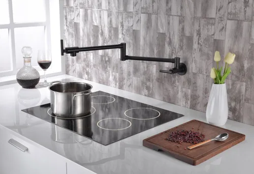 Miniatura 3 de SUMERAIN Grifo de llenado de ollas de montaje en pared, grifo de cocina de bronce aceitado, oscilación de doble articulación y palancas de cierre